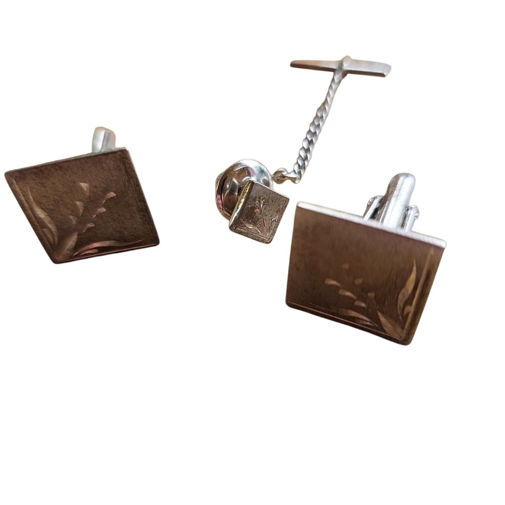 Silver Cuff Links And Tie Pin